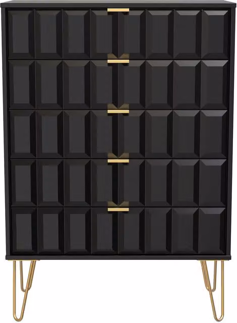 2 U Metro 5 Drawer Chest in True Black and Gold, Ready Assembled – 1