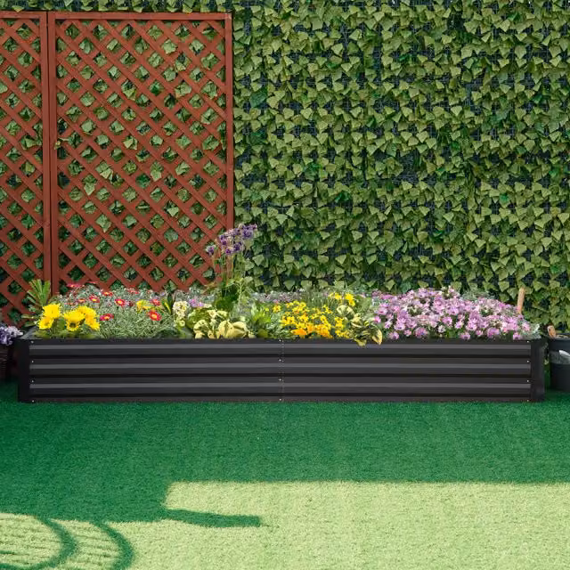 Outsunny Grey Steel Raised Garden Bed Outdoor Planter Box W/D/H: 120 x 40 x 66 cm