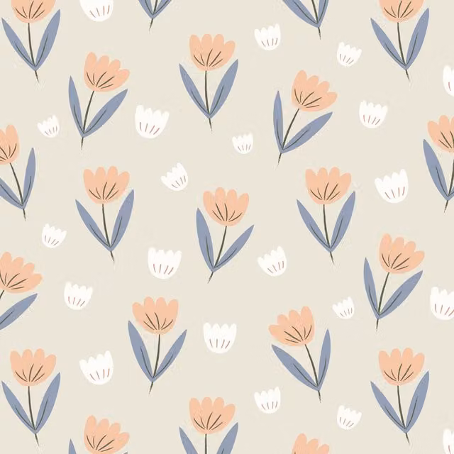 Hibou Design Fleur Botanical Floral Wallpaper in Peach and Blue Multicolour