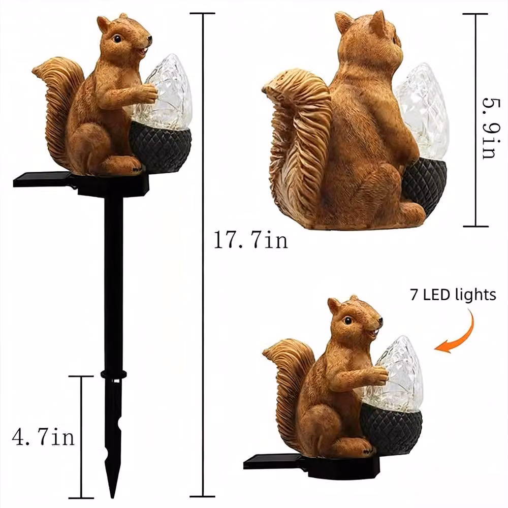 Quipulse Solar Colourful Crystal Squirrel LED Ground Plug Light in Brown – 3