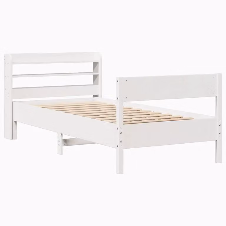 Berkfield Home Rustic White Solid Wood Pine Bed Frame with Side Compartments W/D/H: 90 x 200 cm