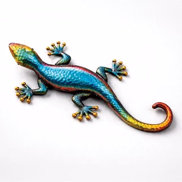 NESTLUNE Metal Gecko Multicolour Garden Wall Ornament, W: 100 cm, H: 15 cm