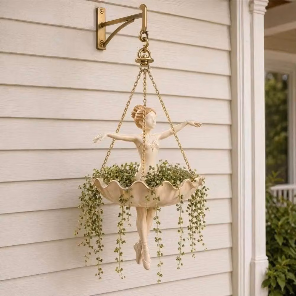 SPETLEK Graceful Ballerina Hanging Planter in White and Beige, H 100 cm x W 15 cm – 3