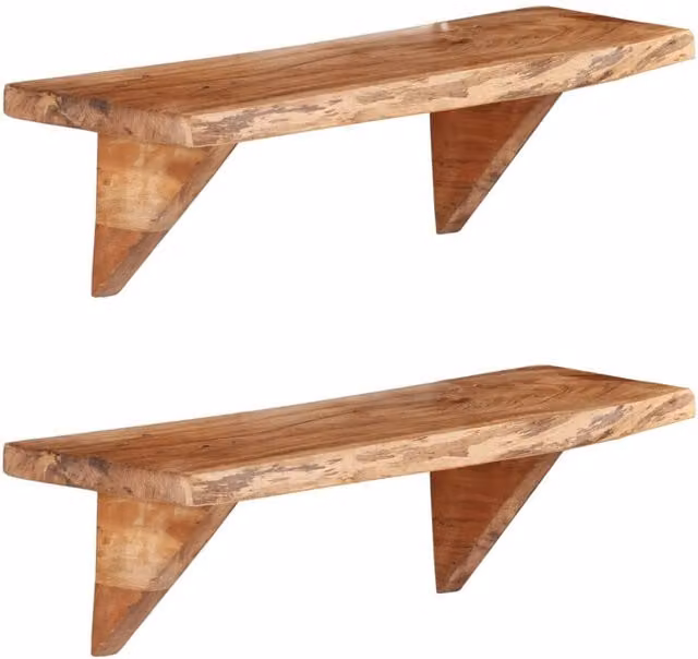 Berkfield Home Set of 2 Rustic Solid Acacia Wood Wall Shelves, Brown, W/D/H: 60 x 20 x 18 cm