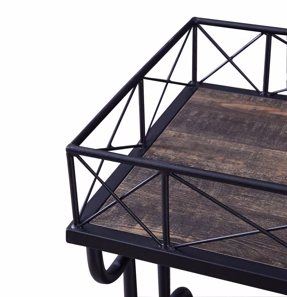 Mona Vale Furniture Industrial 2-Tier Metal Bar Cart with Castors in Grey and Black – 5