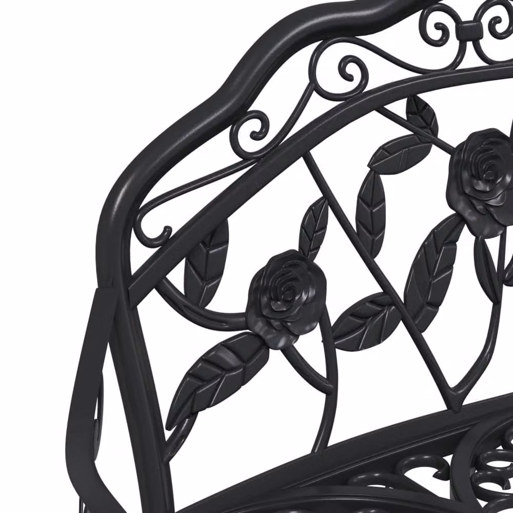 Berkfield Home Floral Cast Aluminium Garden Bench in Matt Black, Width: 100 cm – 4