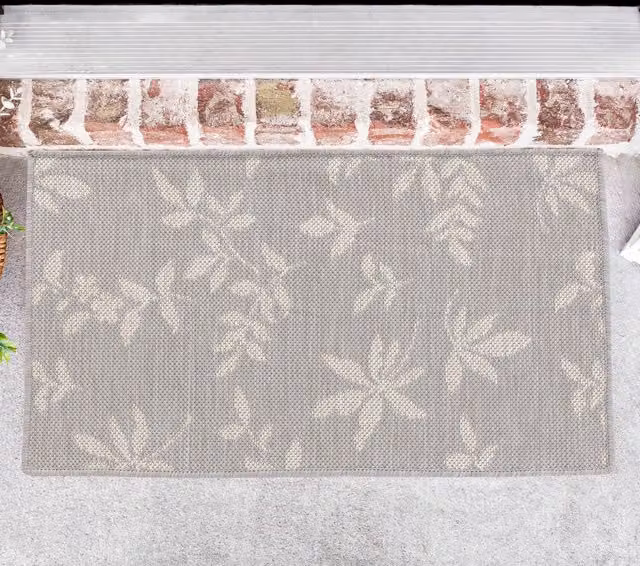 Desire Rugs Modern Floral Machine Woven Waterproof Indoor-Outdoor Rug, Silver, W: 50 cm x D: 50 cm
