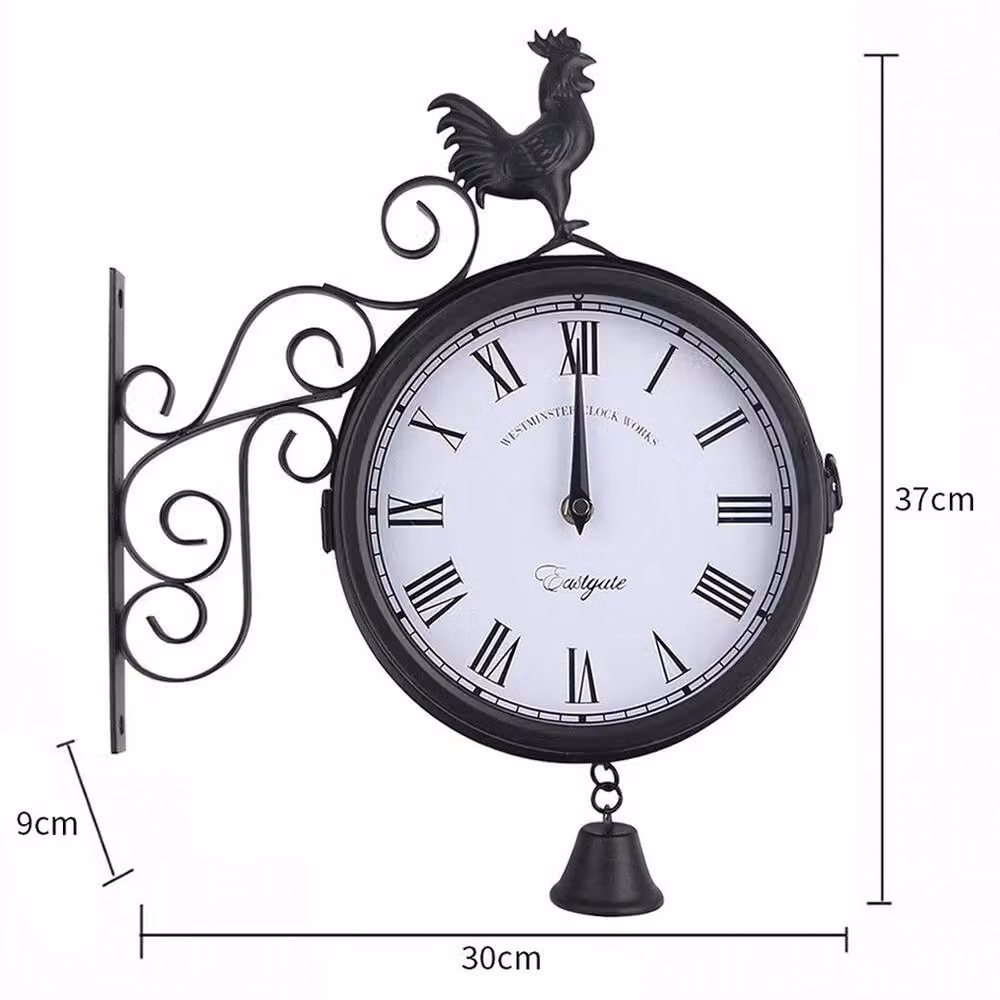 KORVIXA Vintage Round Analog Metal Wall Clock in Black, W/D/H: 100 x 100 x 1 cm – 2