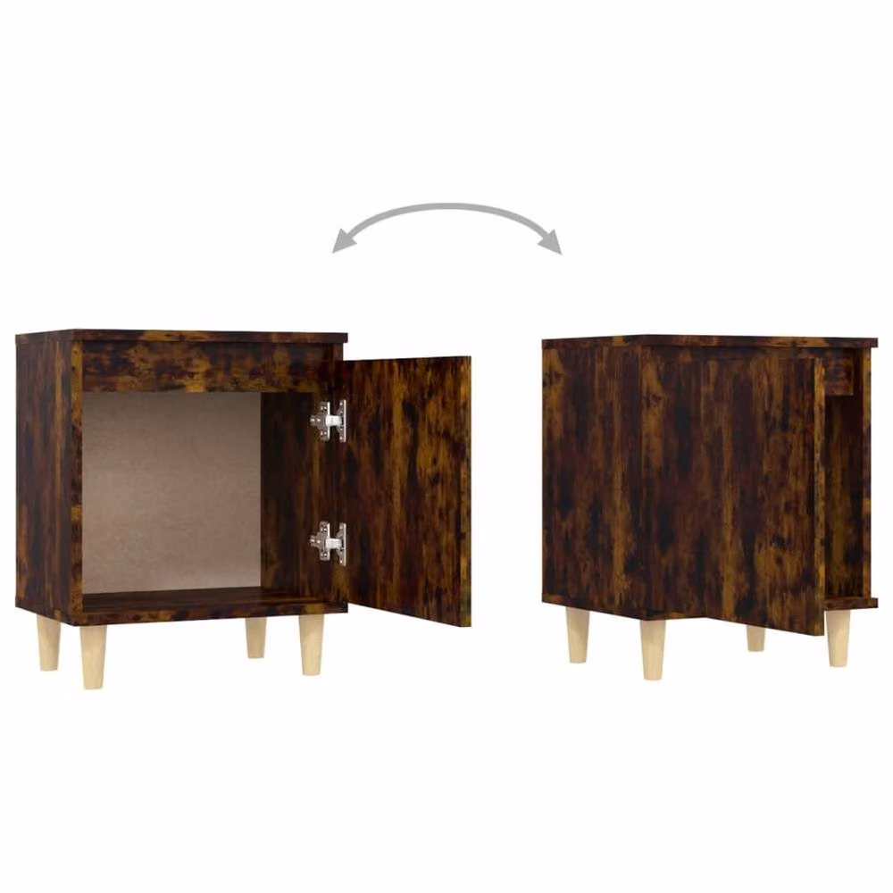 Berkfield Home Sturdy Bed Cabinet in Smoked Oak Brown with Solid Wood Legs, W/D/H: 40 x 30 x 50 cm – 4
