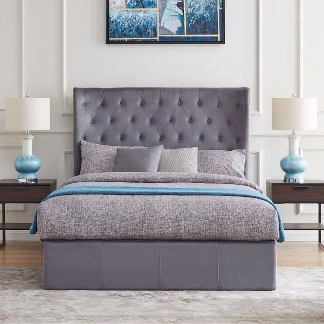 Flintshire Furniture Holway Upholstered Double Bed in Grey with Lift Up Base, W: 140 cm, L: 200 cm