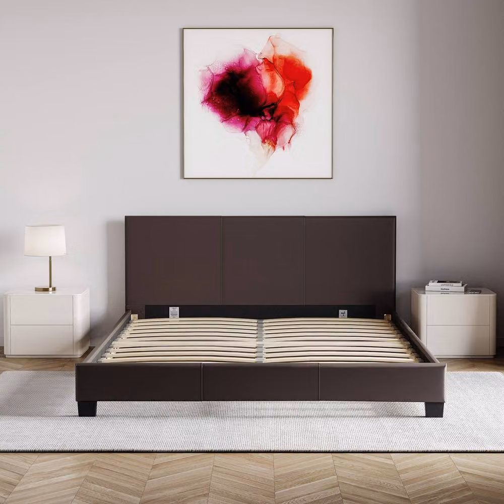 HD Designs Lisbon Double Faux Leather Upholstered Bed Frame with Storage in Brown – 5
