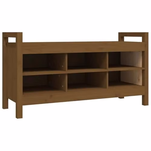 vidaXL Hall Bench and Shoe Rack in Honey Brown Solid Pine Wood, W: 110 cm, D: 40 cm, H: 60 cm – 1