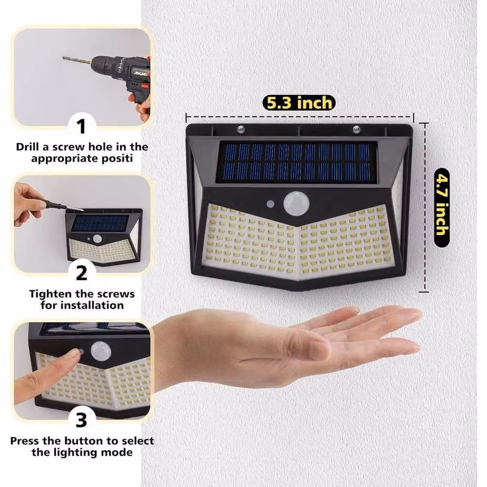 FLAVORA 2-Pack Outdoor Solar Motion Sensor LED Garden Wall Lamps in Black – 2