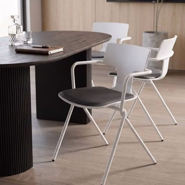 Wyld and Coco Set of 2 Modern Conference Chairs with White Shell, Black PU Cushion and Metal Legs – 1