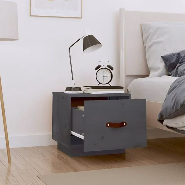 Berkfield Home Beautiful Bedside Cabinets, 2 Pack, Grey Solid Pine Wood, W/D/H: 40 x 34 x 35 cm