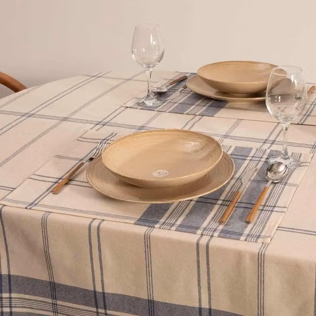 The Mia UK Set of 4 Blue Checked Maritime Linen Placemats