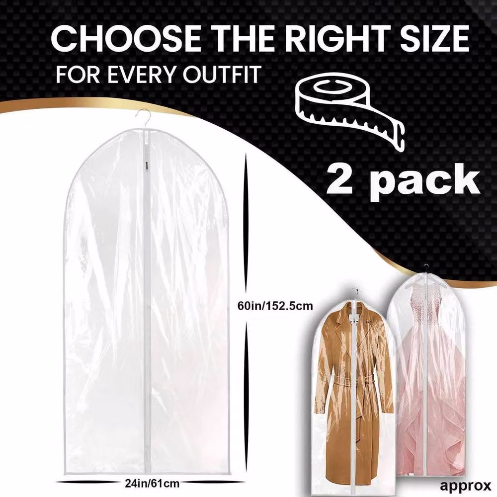 PAWNORA 2-Pack Transparent Long Dress Bags and Suit Covers, 152.4 cm – 2