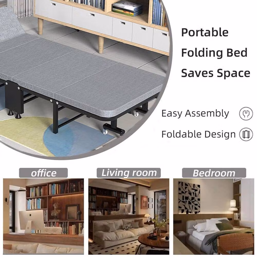 PAWNORA Grey Metal Folding Single Rollaway Bed – 4