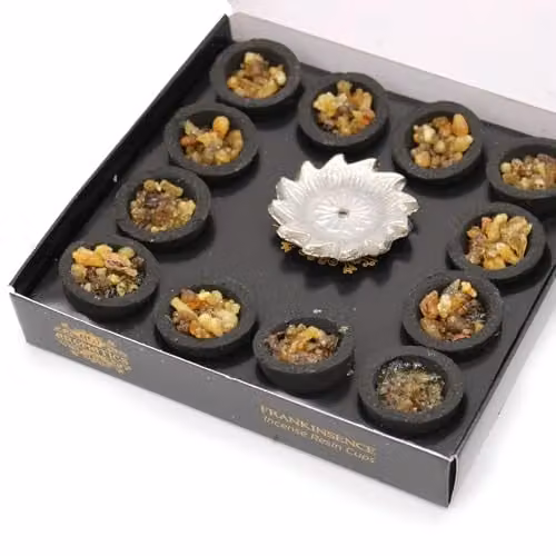Ancient Wisdom Box of 12 Frankincense Resin Cups in Black and Grey – 3