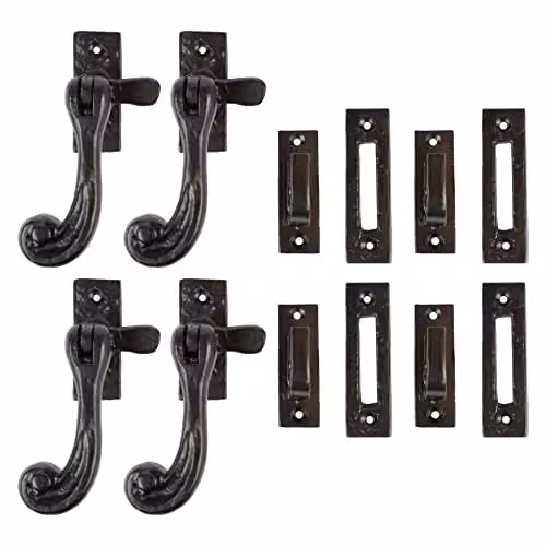Hammer and Tongs Rustic Window Fastener, Left Handed, Matt Black Iron, W: 45 mm, H: 110 mm, Pack of 4