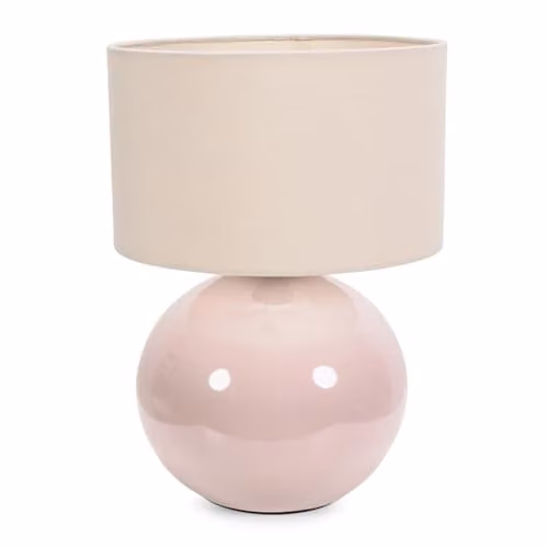 ValueLights Bosco Beige Ceramic Sphere Table Lamp with Fabric Shade – 1