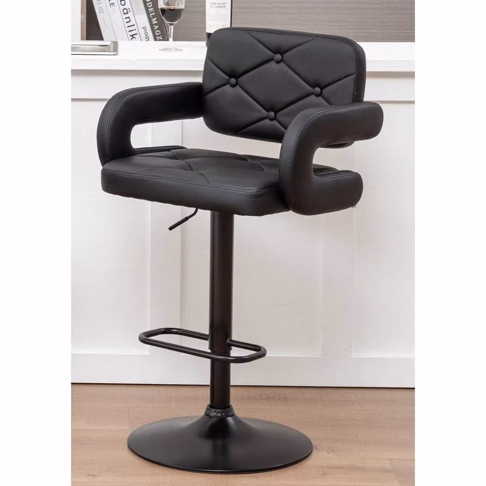 FORGEVIO Black Plush Large Gas Lift Bar Stool with Faux Leather Finish – 2
