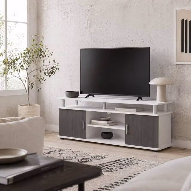 Wyld Haus Mihavi Modern Media Console with Shelves and Cupboards in Grey and White, Width: 120 cm – 1