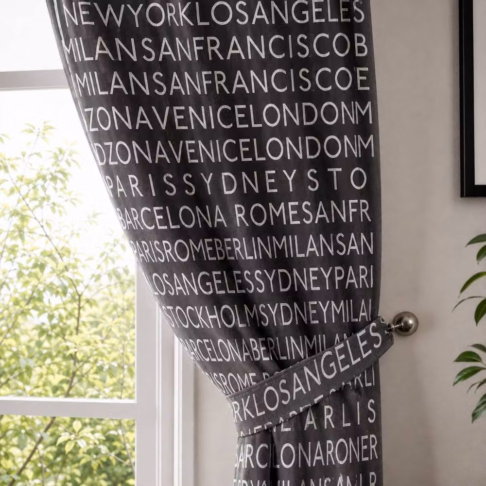 Smart Living Neon Cities Grey Urban City Print Curtains Pair with Tie Backs, Width: 167 cm, Drop: 183 cm – 2