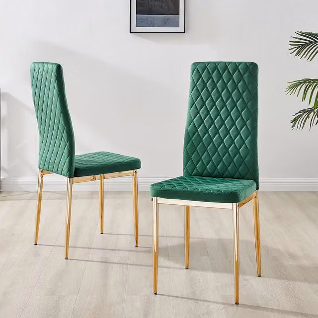 FurnitureboxUK Set of 4 Milan Velvet Dining Chairs with Gold Legs in Green