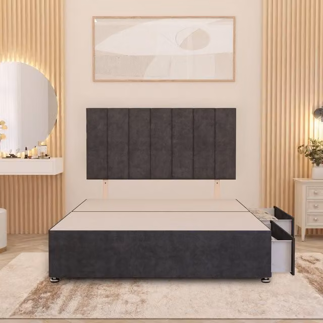 Somnior Beds Ltd Austin Divan Bed Base with Drawers in Anthracite Grey Velvet, W/D/H: 120 x 200 x 34.5 cm