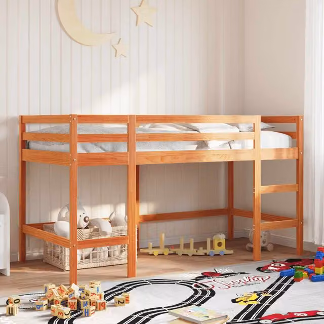 Berkfield Home Kids' Loft Bed in Waxed Brown Solid Pine with Ladder, W/D/H: 200 x 80 x 80 cm – 1