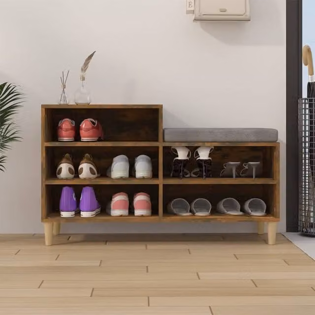 Berkfield Home Smoked Oak Shoe Cabinet in Brown, W/D/H: 102 x 36 x 60 cm