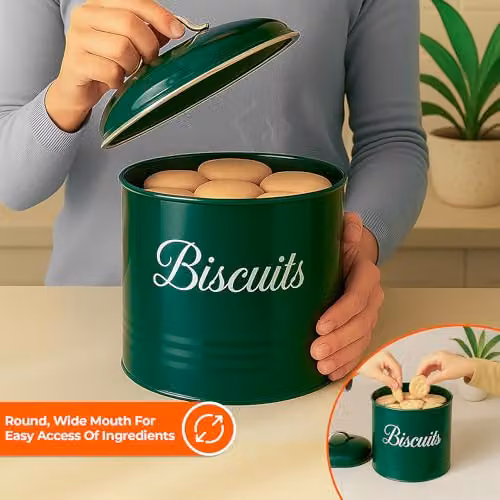 Innoteck Airtight Metal Biscuit Tin with Lid, 5.3 l Capacity, Green – 4