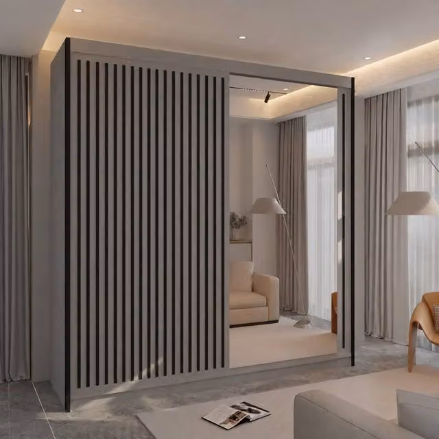 Sliding Wardrobes 4U Ronni Taupe Mirror Door Sliding Wardrobe W: 203 cm, H: 217 cm
