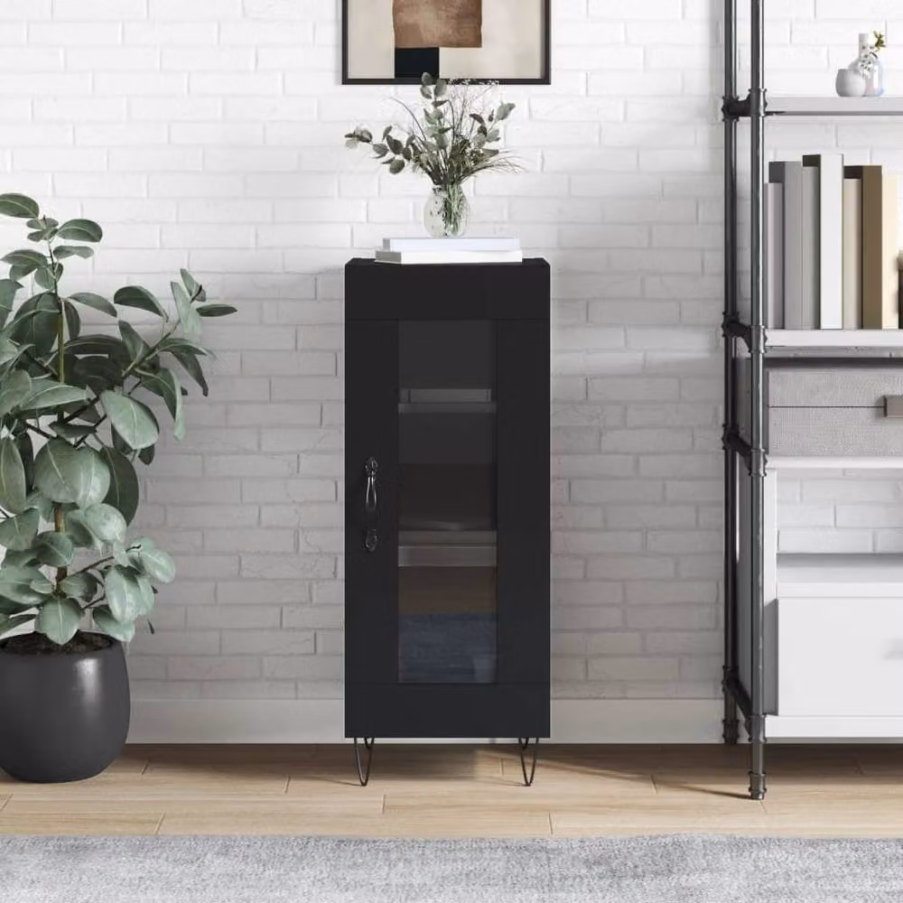 Berkfield Home Black Matt Sideboard with Glass Doors, W/D/H: 34.5 x 34 x 90 cm – 2