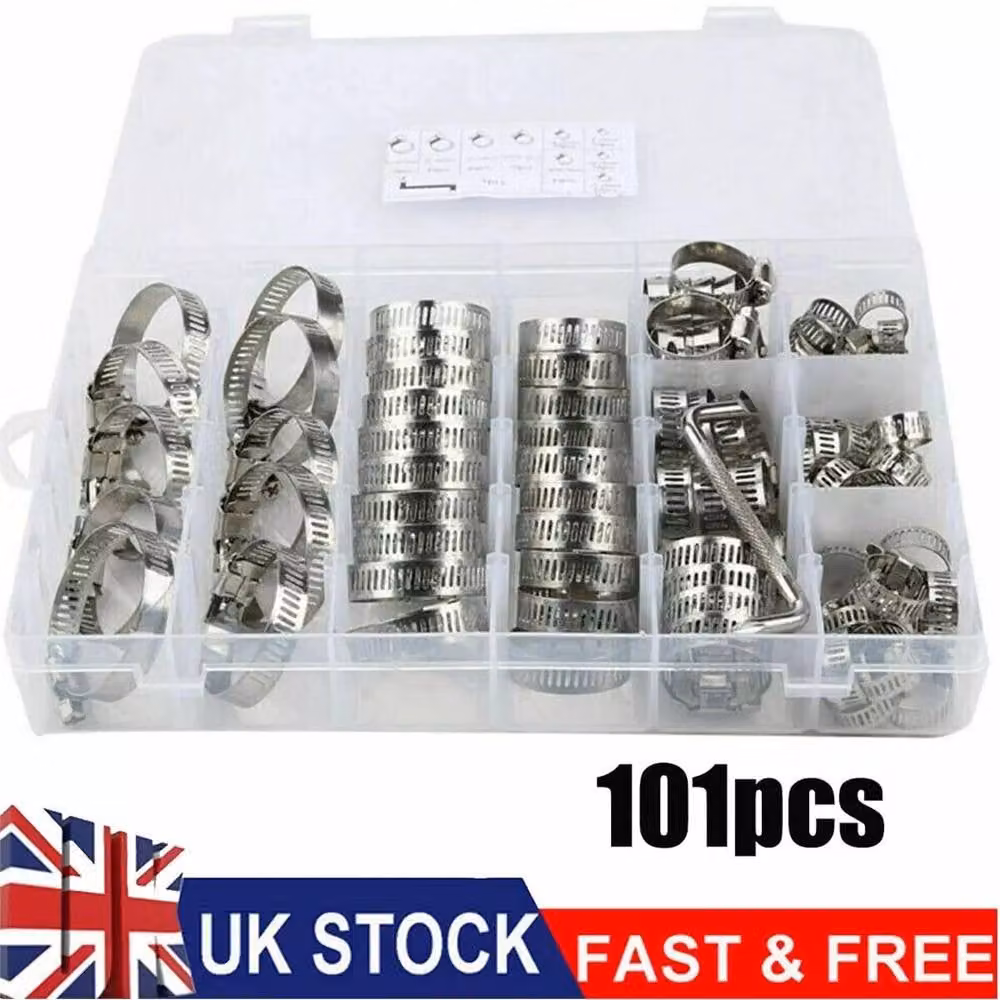 Nordara 101 Piece Assorted Stainless Steel Jubilee Clip Hose Clamp Set in Silver – 1