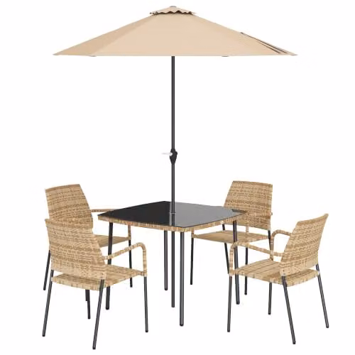 Outsunny 4 Seater Rattan Dining Set with Glass Top Table and Chairs in Brown