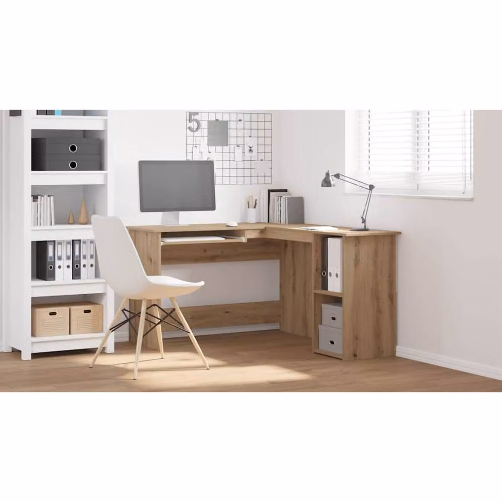 Berkfield Home Artisan Oak Corner Desk in Brown, W/D/H: 120 x 140 x 75 cm – 3