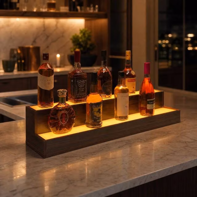 STILVORA Modern Walnut LED Display Shelf with Integrated Lighting