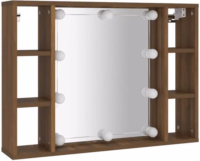 Berkfield Home Modern Mirror Cabinet with LED Lighting in Brown Oak, W/D/H: 76 x 15 x 55 cm