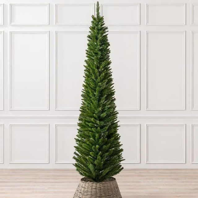 Christow Slim Artificial Corner Pencil Christmas Spruce Tree in Green with Base Stand