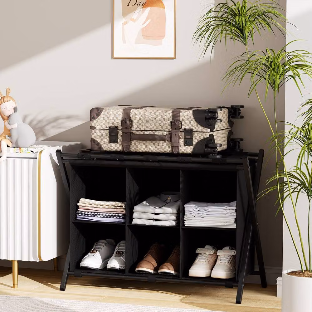 Huhote Black 6 Cube Storage Shelves and Luggage Rack – 4