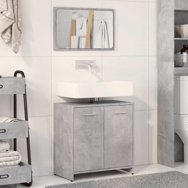 Berkfield Home Modern Freestanding Bathroom Cabinet with Mirror in Matt Concrete Grey, W/D/H: 60.0 x 33.0 x 60.0 cm – 1