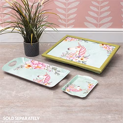 St Helens Home & Garden Melamine Rectangular Serving Tray with Handles, Unicorn, Turquoise, W: 40.5 cm, D: 20.5 cm, H: 4 cm – 3