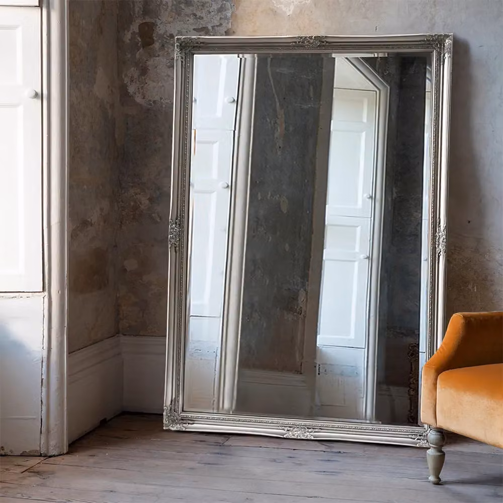 Agenzia 14 Extra Large Antique Silver Ornate Rectangular Leaner Wall Mirror, H 183 cm x W 122 cm – 5