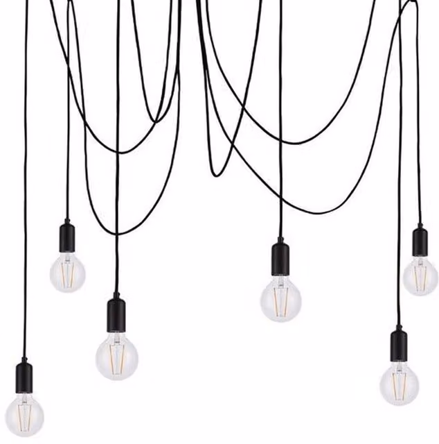 Loops Industrial 6-Bulb Multi Light Ceiling Pendant in Matt Black, Height Adjustable