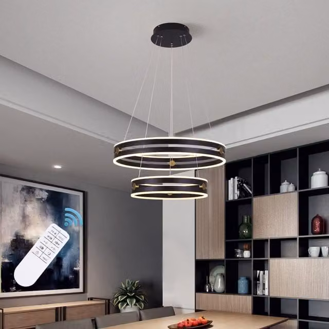 Garwarm 64W Black Acrylic 2-Ring Dimmable LED Chandelier with Remote Control – 1