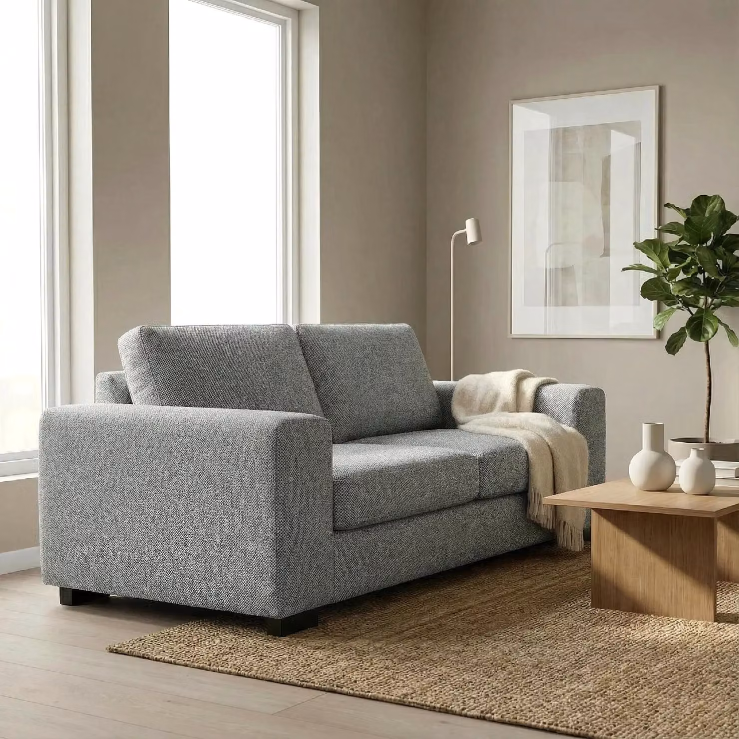 Abakus Direct Boston 2 Seater Fabric Sofa in Grey with Solid Wood Frame and Spring Core, W/D/H: 160 x 95 x 83 cm – 2
