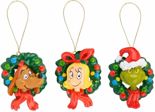 VFM e-Store Grinch 3D Hanging Christmas Tree Decorations, Multicolour, Pack of 3, W: 8.5 cm, H: 6.5 cm