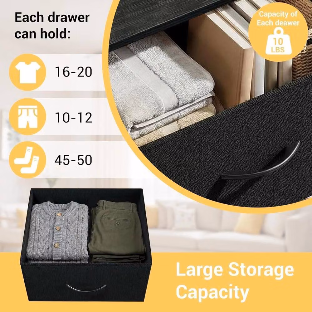 VOGREX 3-Drawer Dresser with Removable Fabric Bins in Black – 5